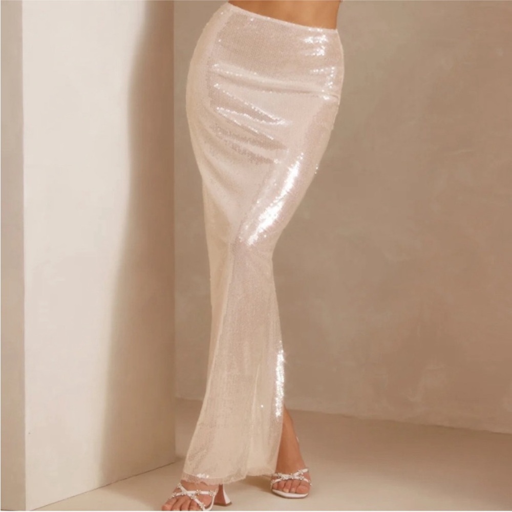 Elegant Cream Sequin Skirt